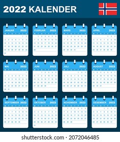Norwegian Calendar for 2022. Scheduler, agenda or diary template. Week starts on Monday