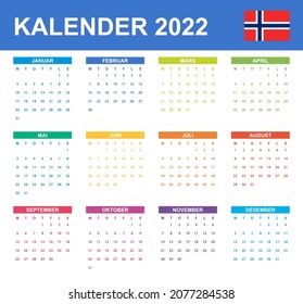 Norwegian Calendar for 2022. Scheduler, agenda or diary template. Week starts on Monday