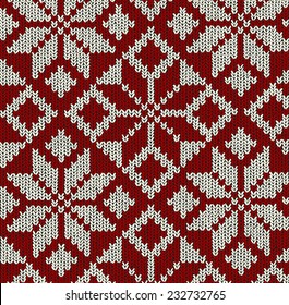 Norwegian Christmas Pattern In Red And White With Snow Flakes