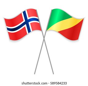 Norwegian and Congolese crossed flags. Norway combined with Republic of the Congo isolated on white. Language learning, international business or travel concept.