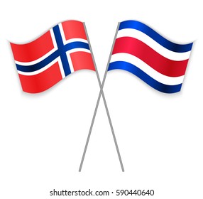 Norwegian and Costa Rican crossed flags. Norway combined with Costa Rica isolated on white. Language learning, international business or travel concept.