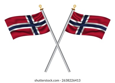 Norwegian crossed flags on isolated background, vector illustration. Two crossed national flags of Norway.