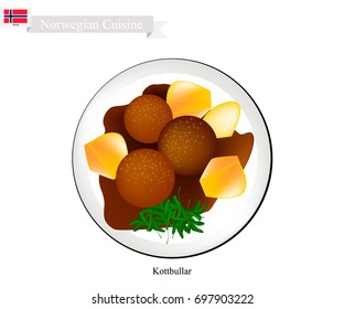 Norwegian Cuisine, Kottbullar or Traditional Meatballs Served with French Fries. One of The Most Famous Dish in Norway.
