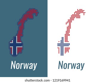 Norwegian dots map on a dark and white background. Vector illustration Contour in color of national flag of Norway.