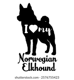 Norwegian Elkhound dog silhouette, dog, dog breeds, logo, vector, silhouette, i love my dog, animal, illustration, icon, sign, design, black, symbol, pet, love