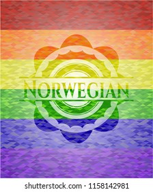Norwegian emblem on mosaic background with the colors of the LGBT flag