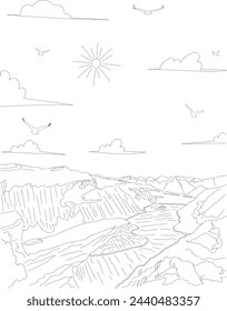 Norwegian Fjords- Norway line art drawing for kids and adults coloring book