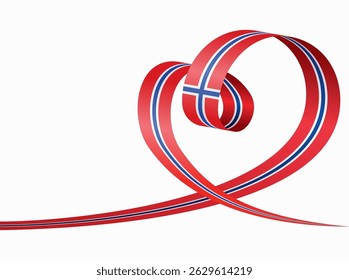 Norwegian flag heart shaped ribbon. Vector illustration.