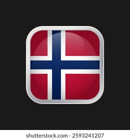 Norwegian flag icon isolated on black background. The national flag of Norway. Square vector icon with rounded corners and silver borders