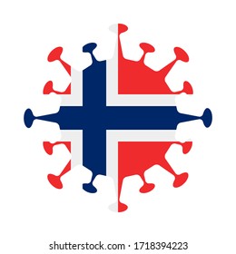 Norwegian flag inside a virus icon. Pandemic symbol.