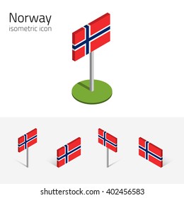 Norwegian flag (Kingdom of Norway), vector set of isometric flat icons, 3D style, different views. Full editable design elements for banner, website, presentation, infographic, poster, map. Eps 10