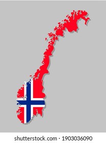 Norwegian flag on the map. High detailed Norway map with flag inside. European country borders vector illustration on light gray background