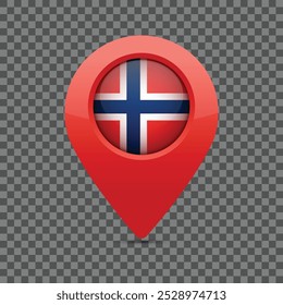 Pin de bandera noruega para mapas y sistemas de navegación para marcar la ubicación actual. Diseño del icono de la interfaz de usuario. Ilustración vectorial.