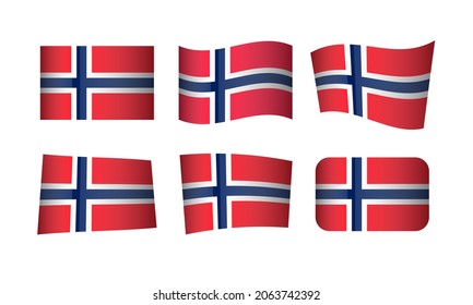Norwegian Flag Set Norway Norge 17. Mai 17th of May Web Icons - Waving Scandinavia National Nation North Flagg Norden Sticker Icon Button Symbol Shaded Constitution Day Roald Amundsen Sørpolen