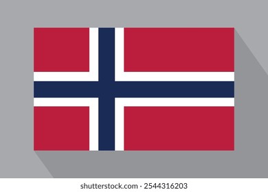 Norwegian flag with shadow, vector illustration. The national flag of Norway.