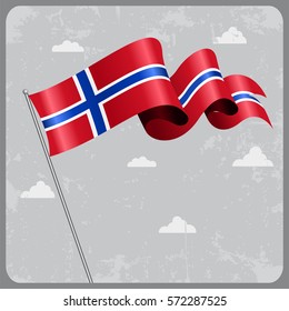 Norwegian flag wavy abstract background. Vector illustration.
