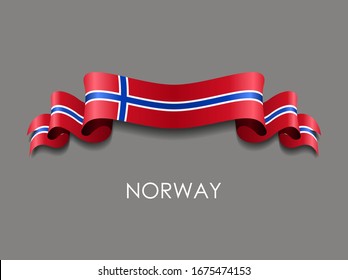 Norwegian flag wavy ribbon background. Vector illustration.