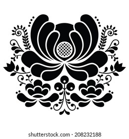 Norwegian folk art black and white pattern - Rosemaling style embroidery   