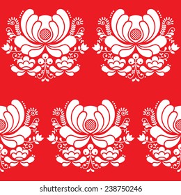 Norwegian folk art seamless white pattern on red background 