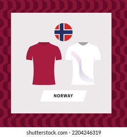 Norwegian football national team uniform flat illustration with the round national flag. European country football team.