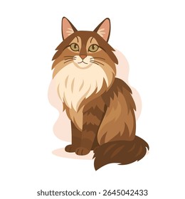 Norwegian forest cat with lush coat and bright eyes sits peacefully. This norwegian forest cat image shows wilderness charm of norwegian forest cat breed.