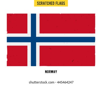 Norwegian grunge flag with little scratches on surface. A hand drawn scratched flag of Norway with a easy grunge texture. Vector modern flat design.