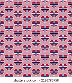 Norwegian heart-shaped flag on pink background, seamless pattern