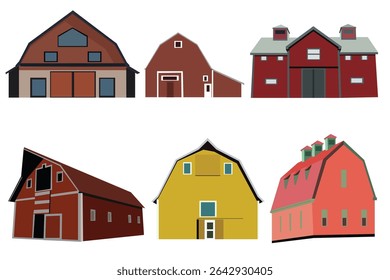 Norwegian house set vector illustration on isolated white background.