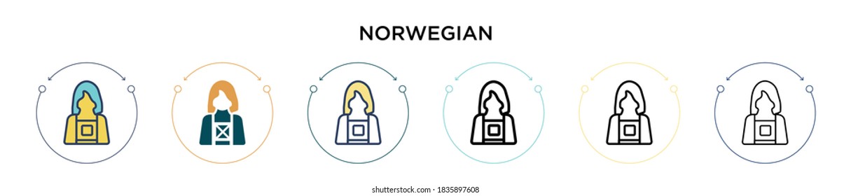 Norwegian icon in filled, thin line, outline and stroke style. Vector illustration of two colored and black norwegian vector icons designs can be used for mobile, ui, web