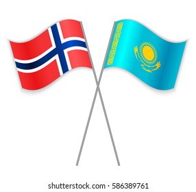 Norwegian and Kazakh crossed flags. Norway combined with Kazakhstan isolated on white. Language learning, international business or travel concept.
