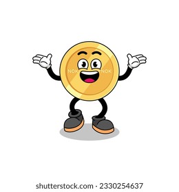 norwegian krone cartoon searching with happy gesture , character design