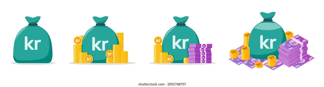 Norwegian Krone Money Bag Icon Set