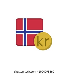 Corona noruega dinero e icono plano de bandera, signo vectorial, moneda noruega con pictograma colorido de bandera aislado en blanco. Símbolo de dinero NOK, ilustración del logo. Diseño de estilo plano