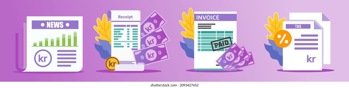 Norwegian Krone Receipt and Documents Illustration