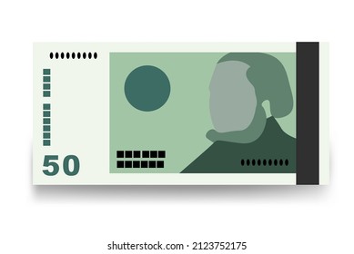 Norwegian Krone Vector Illustration. Norway money set bundle banknotes. Paper money 50 kr. Flat style. Isolated on white background. Simple minimal design.