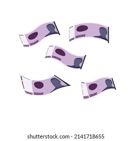 Norwegian Krone Vector Illustration. Norway money set bundle banknotes. Falling, flying money 1000 kr. Flat style. Isolated on white background. Simple minimal design.