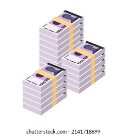 Norwegian Krone Vector Illustration. Norway money set bundle banknotes. Paper money 1000 kr. Flat style. Isolated on white background. Simple minimal design.