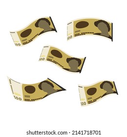 Norwegian Krone Vector Illustration. Norway money set bundle banknotes. Falling, flying money 500 kr. Flat style. Isolated on white background. Simple minimal design.