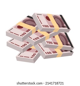 Norwegian Krone Vector Illustration. Norway money set bundle banknotes. Paper money 100 kr. Flat style. Isolated on white background. Simple minimal design.