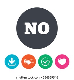 Norwegian language sign icon. NO Norway translation symbol. Download arrow, handshake, tick and heart. Flat circle buttons.