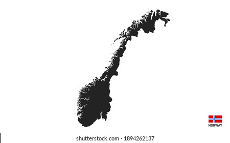 Norwegian map in black on white background. Vector illustration.