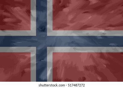  Norwegian painted / drawn vector flag. Dramatic, unusual look. Vector file contains flag and texture layers