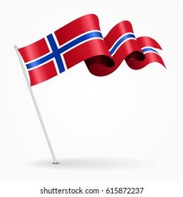 Norwegian pin icon wavy flag. Vector illustration.