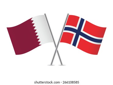 Norwegian and Qatar flags. Vector illustration.
