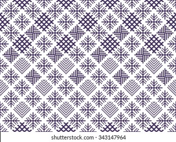 Norwegian seamless christmas patterns. Winter holiday backgrounds. Seamless patterns with purple and white colors. Used for  wrap, textile, paper. Merry Christmas and Happy New Year.
