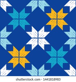 Norwegian snowflakes. Art seamless pattern. Ethnic print. Multicolored. Boho. Traditional ornament. Folk motif. Vector geometric background. Can be used for social media, posters, email, print.