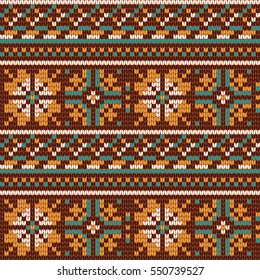 Norwegian star vector knitting seamless pattern, brown colors