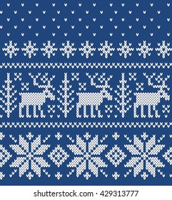 Norwegian sweater deer snowflake. Seamless Knitting Pattern