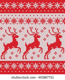 Norwegian sweater deer snowflake. Seamless Knitting Pattern