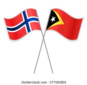 Norwegian and Timorese crossed flags. Norway combined with East Timor isolated on white. Language learning, international business or travel concept.